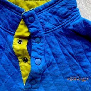 Blue Orvis Button up sweater Blue with green accents size xl